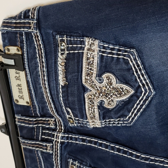 Rock Revival Easy Skinny Chile Blue Jeans Overstitched Luxury Slip Pocket Chic - Picture 8 of 16